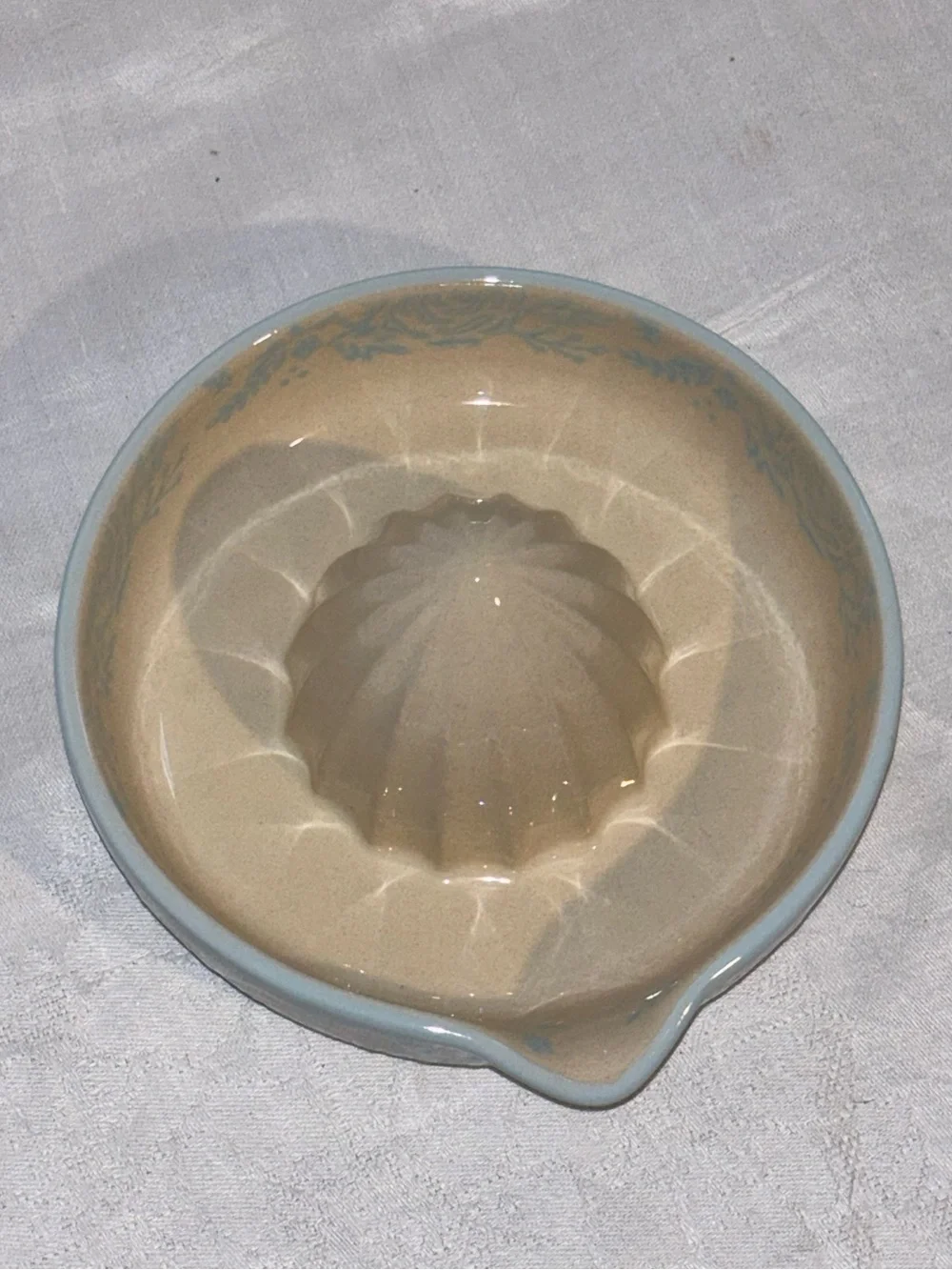 Vintage Pastel Blue Ceramic Citrus Juicer Rose Floral Cottagecore Reamer